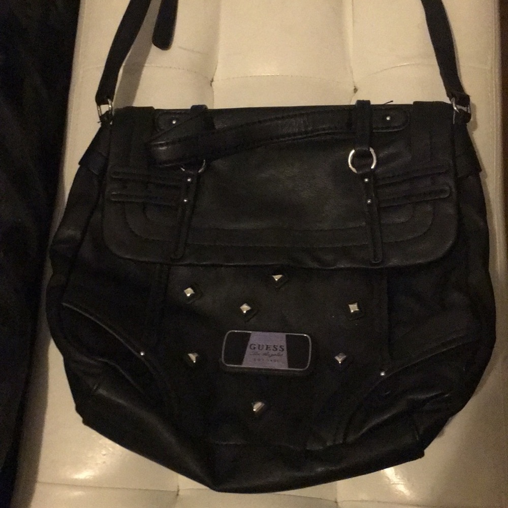 GUESS Black leather studded satchel